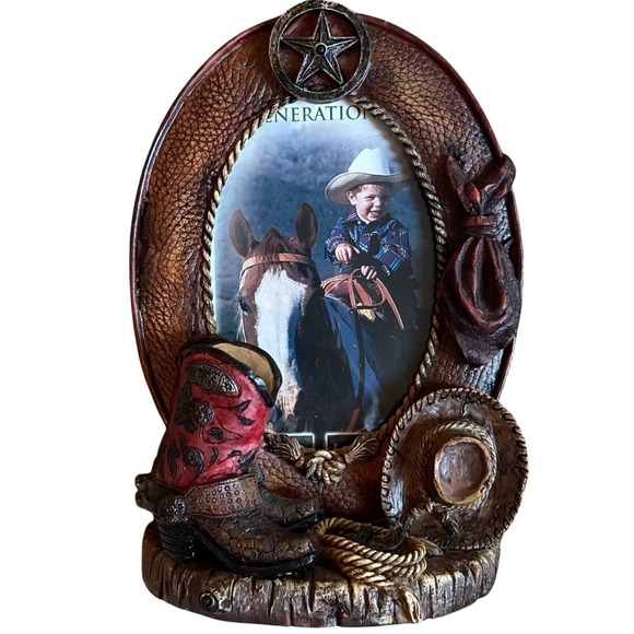 Western Cowboy Photo Frame Boot Hat Star Accent Rustic 5x7 stand up frame - Picture 1 of 6